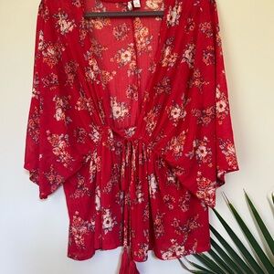 Cato Red Floral Kimono Top